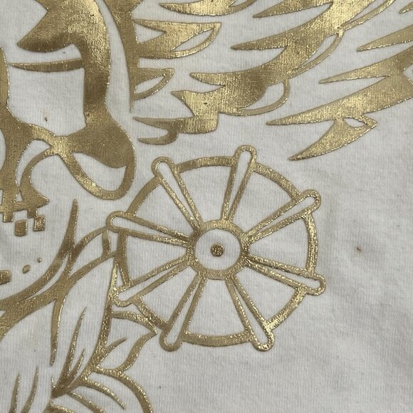 Miss Sixty Vtg Y2K Baby Tee M Italian Runaway Monks Budduist Punk Cross Wings - Picture 11 of 12